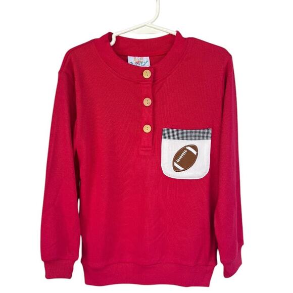Busy Bee Smocks Red Bamboo Football Tee - Size 6 - Picture 1 of 4